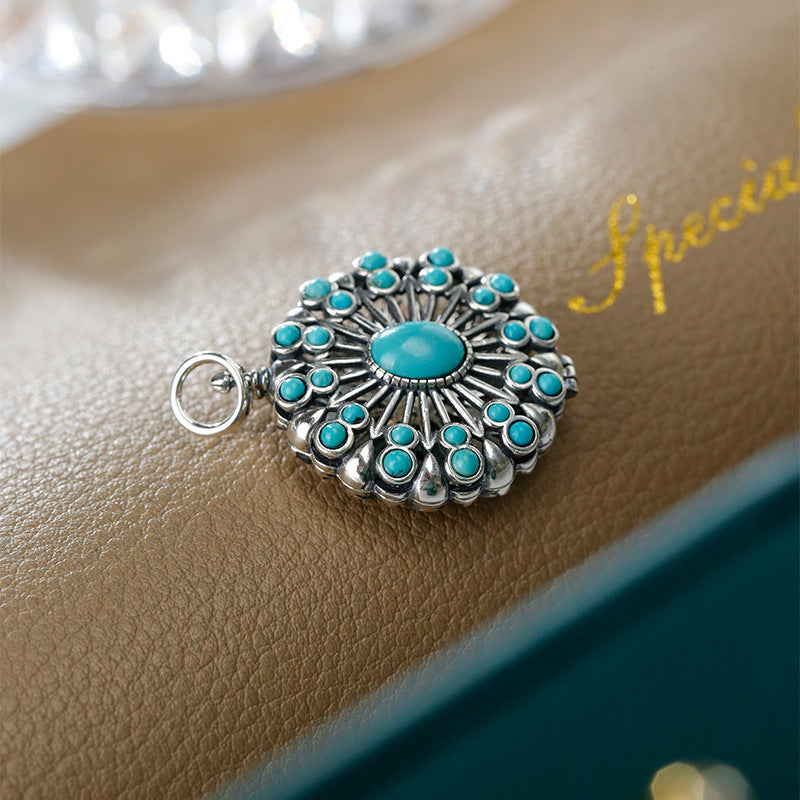 S925 silver inlaid turquoise pendant, niche, high-end, light luxury, exquisite pendant