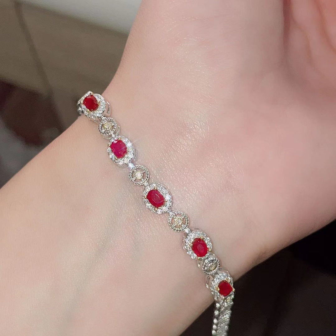 Natural ruby bracelet S925 silver inlaid main stone 3*4 sales