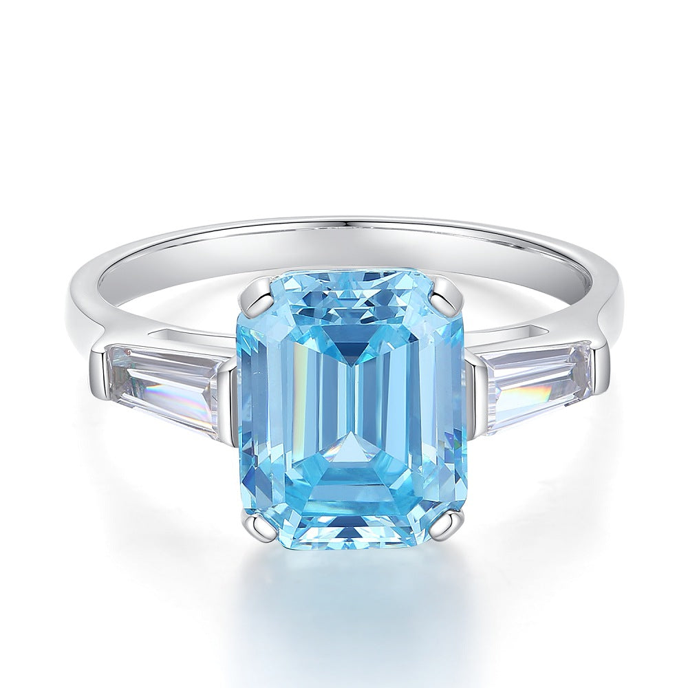 Bague coupe fleur de glace en argent S925, trésor bleu, Zircon, diamant à haute teneur en carbone, bague fleur de glace