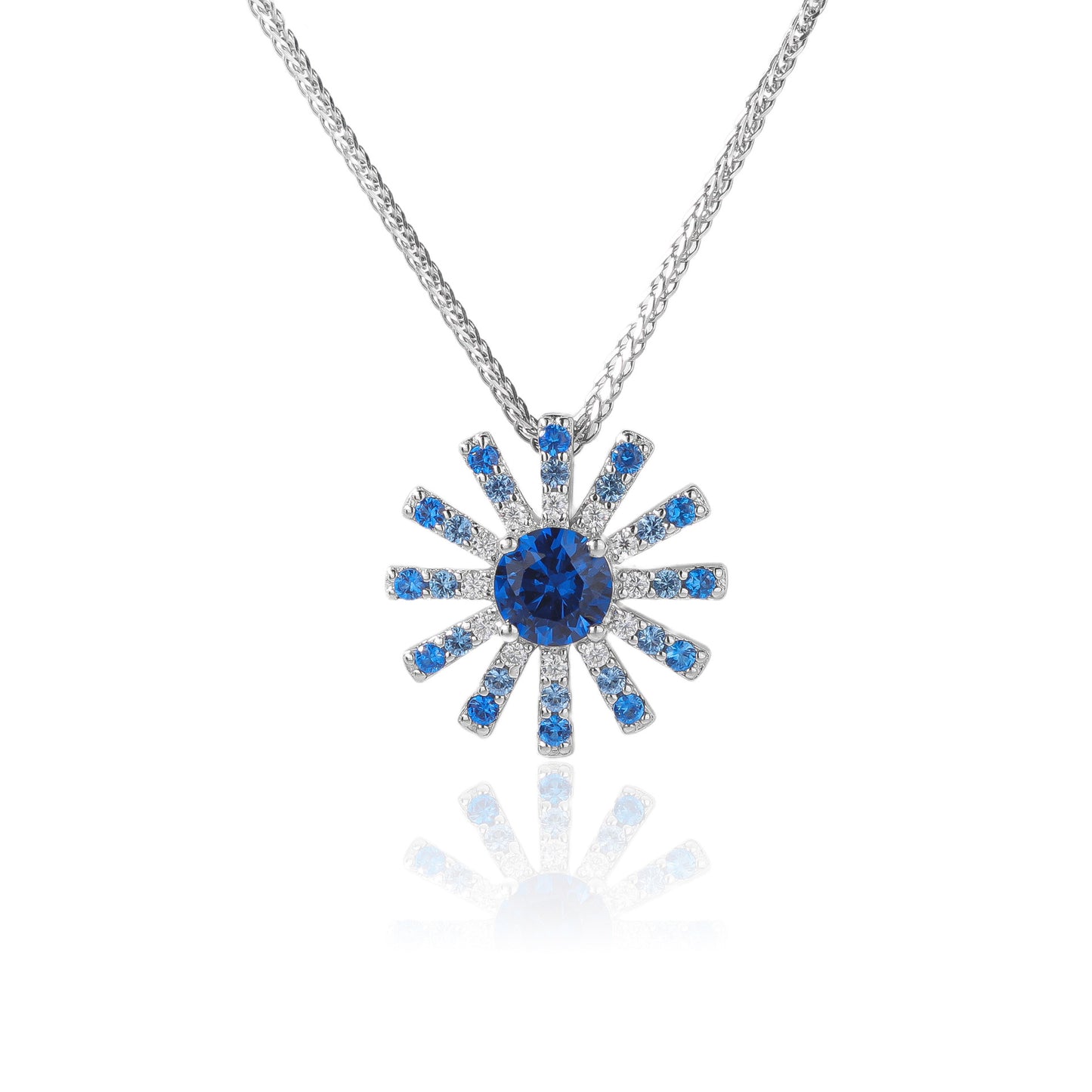 Lab Created DiamondS925 Sterling Silver Cultivated Gemstone Snowflake Pendant Collar Chain