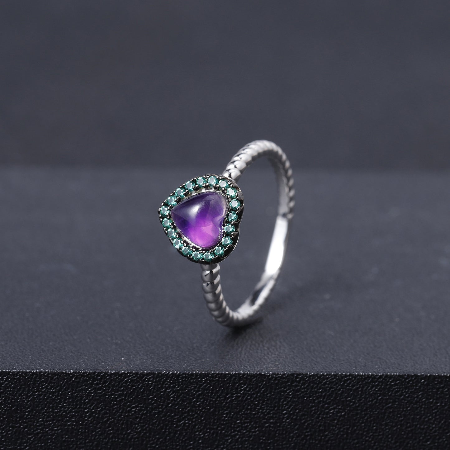 Natural amethyst love ring fashion design s925 sterling silver inlaid with gem ring