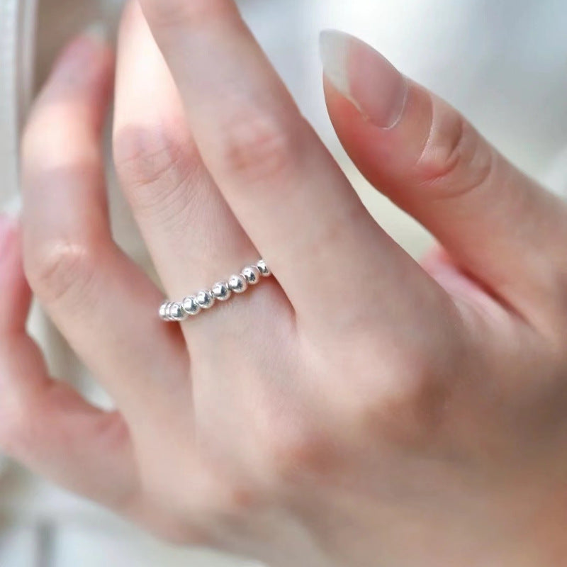 [DF] Anillo de plata de ley 925 con forma de librito rojo y cuentas, hecho a mano con cordón elástico, anillo de índice con cuentas claras para mujer