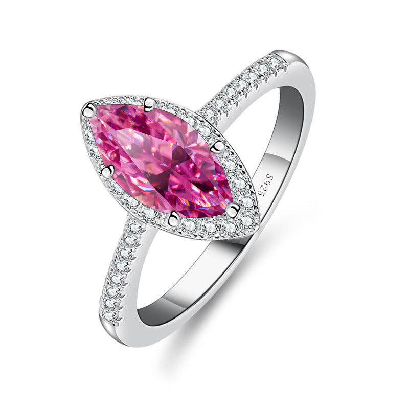 Bague en Moissanite rose S925, 1ct, Design Marquise 