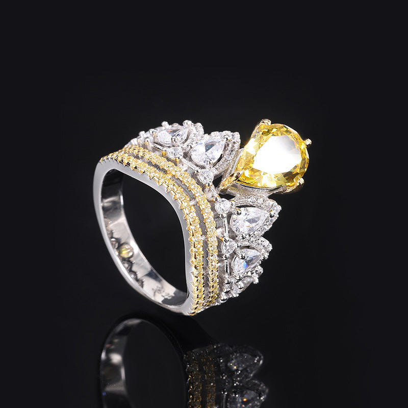 Anillo de lujo con corona de diamantes de alto carbono y plata de cuerpo completo S925 para mujer, piedra de plomo 7 * 10