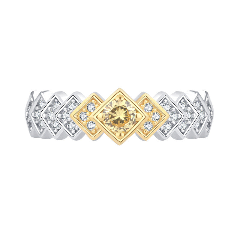 S925 all-over silver hot sale artificial yellow diamond set diamond row ring everyday ring