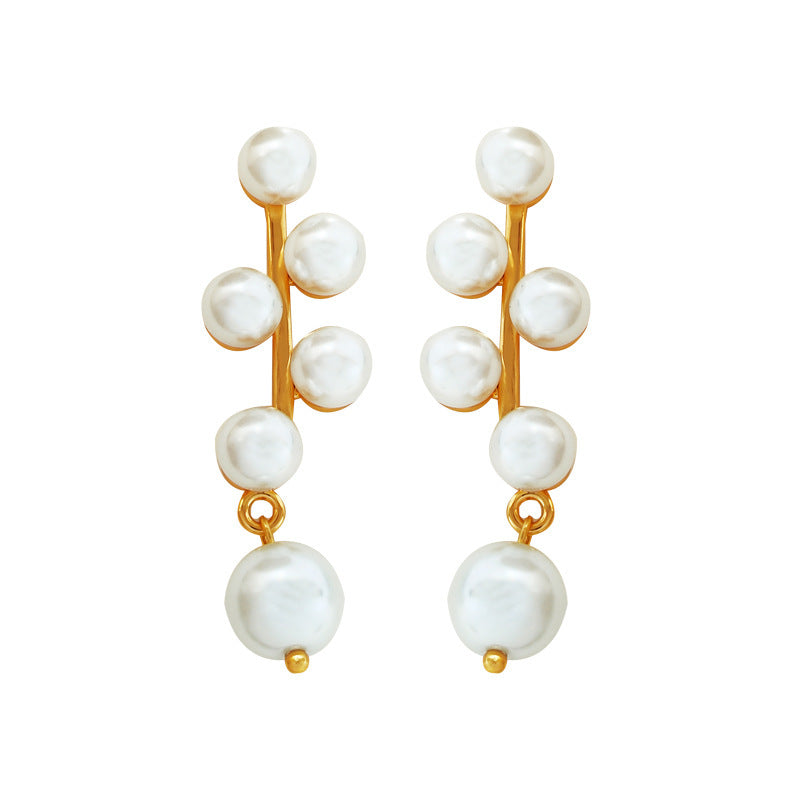 【DF】Copper plated genuine gold S925 silver needle minimalist pearl earrings with retro and fashionable style, long ear jewelry