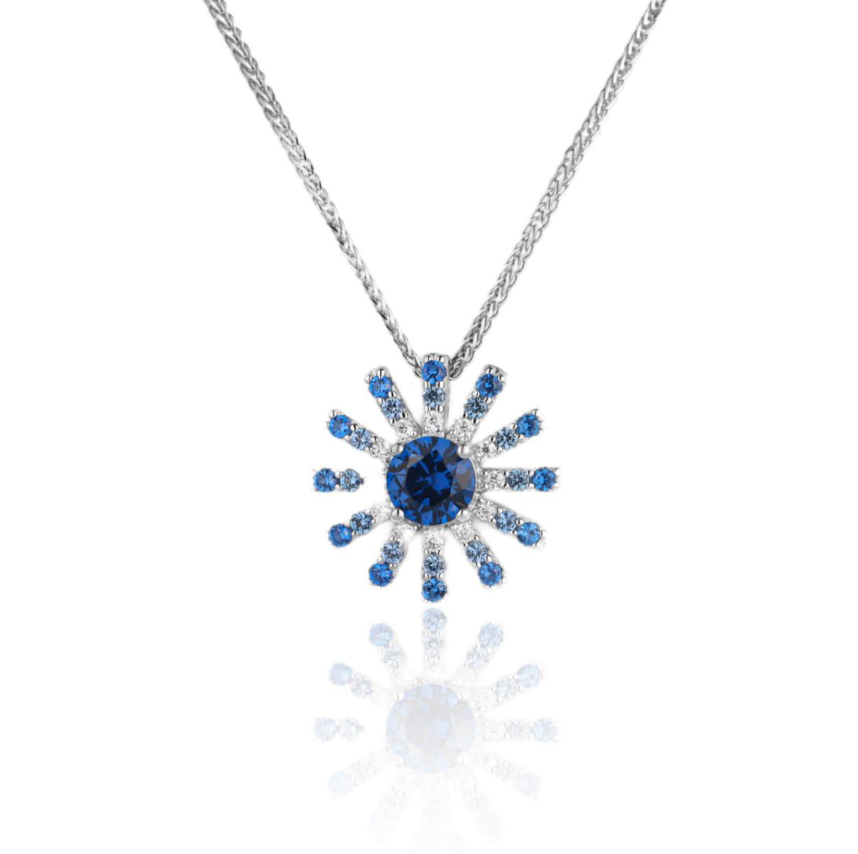 Lab Created DiamondS925 Sterling Silver Cultivated Gemstone Snowflake Pendant Collar Chain