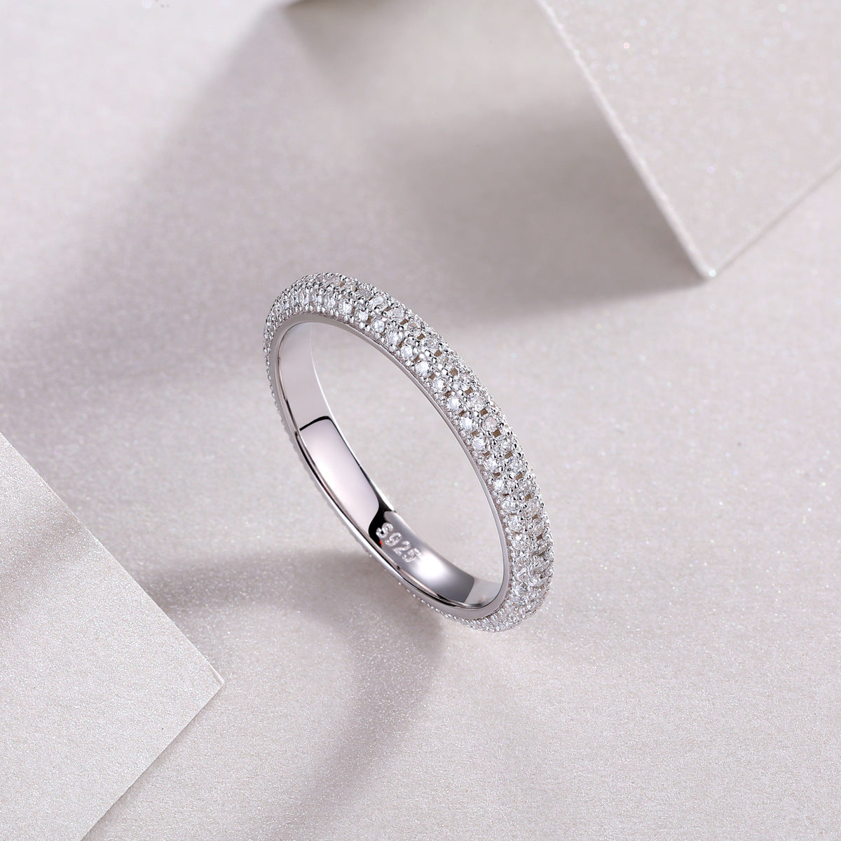 S925 Silver Ring Mosang Stone Hao Set Closed Ring