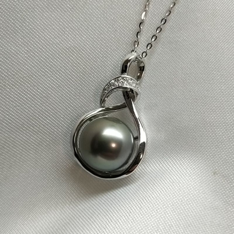 Pendentif en argent s925, perle de mer de 10mm, perle noire, envoyer amant, envoyer mère