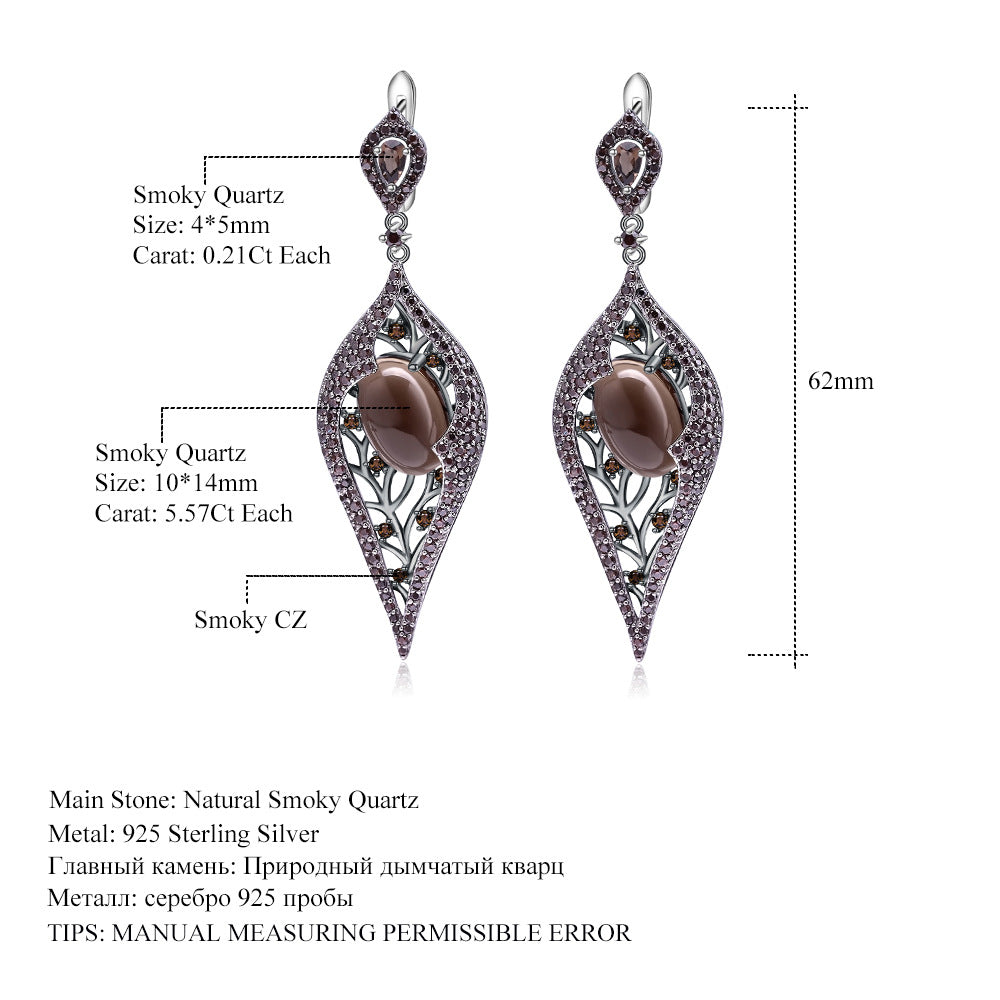 Boucles d'oreilles et boucles d'oreilles en cristal de thé au trésor de couleur naturelle en argent 925 de bijoux rétro de tempérament