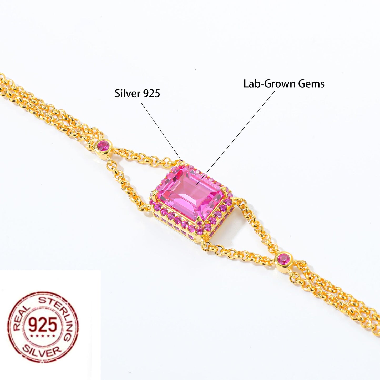 925 sterling silver bracelet with square lab-grown gemstones is a fashionable new style