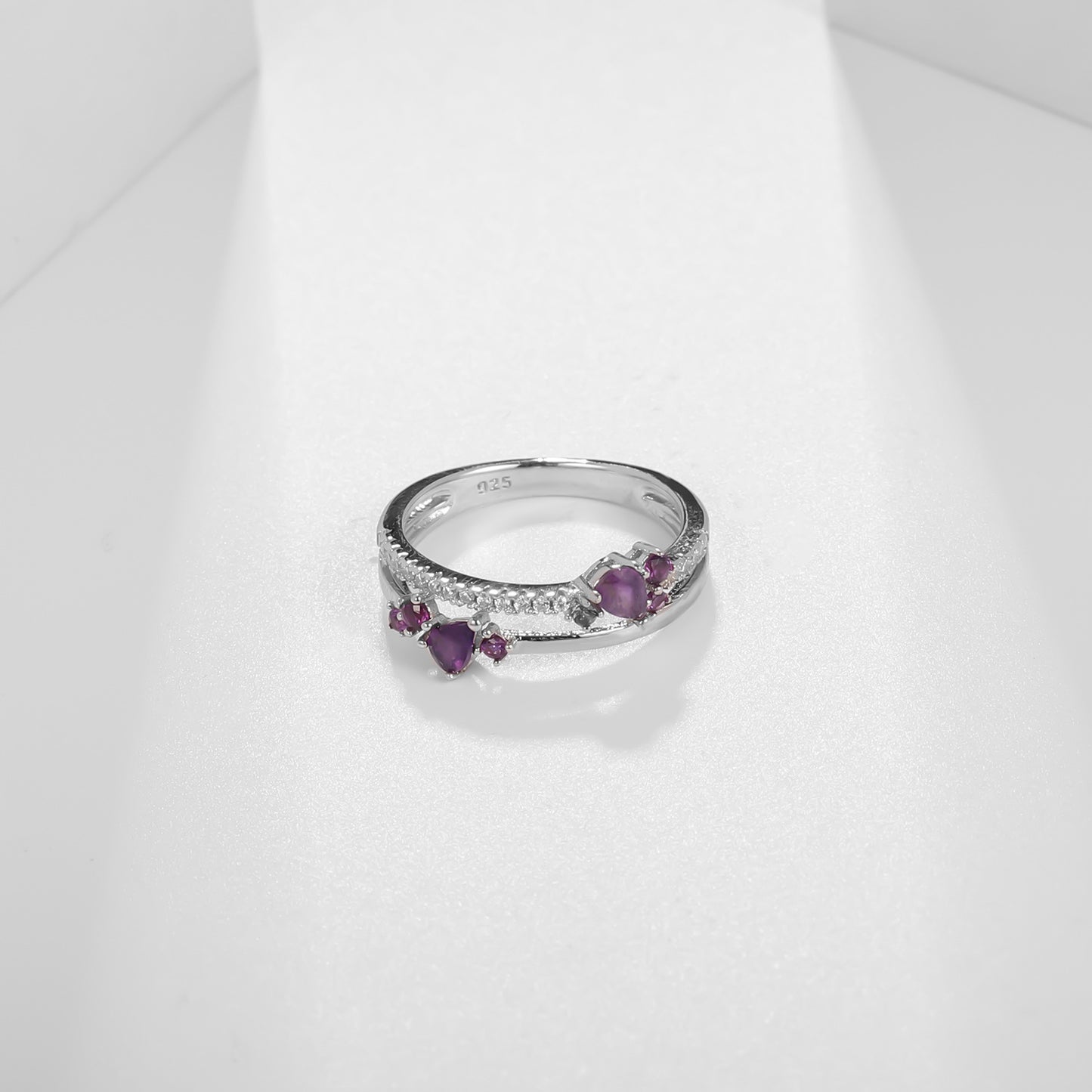 Bague en améthyste naturelle, bague colorée incrustée d'argent s925