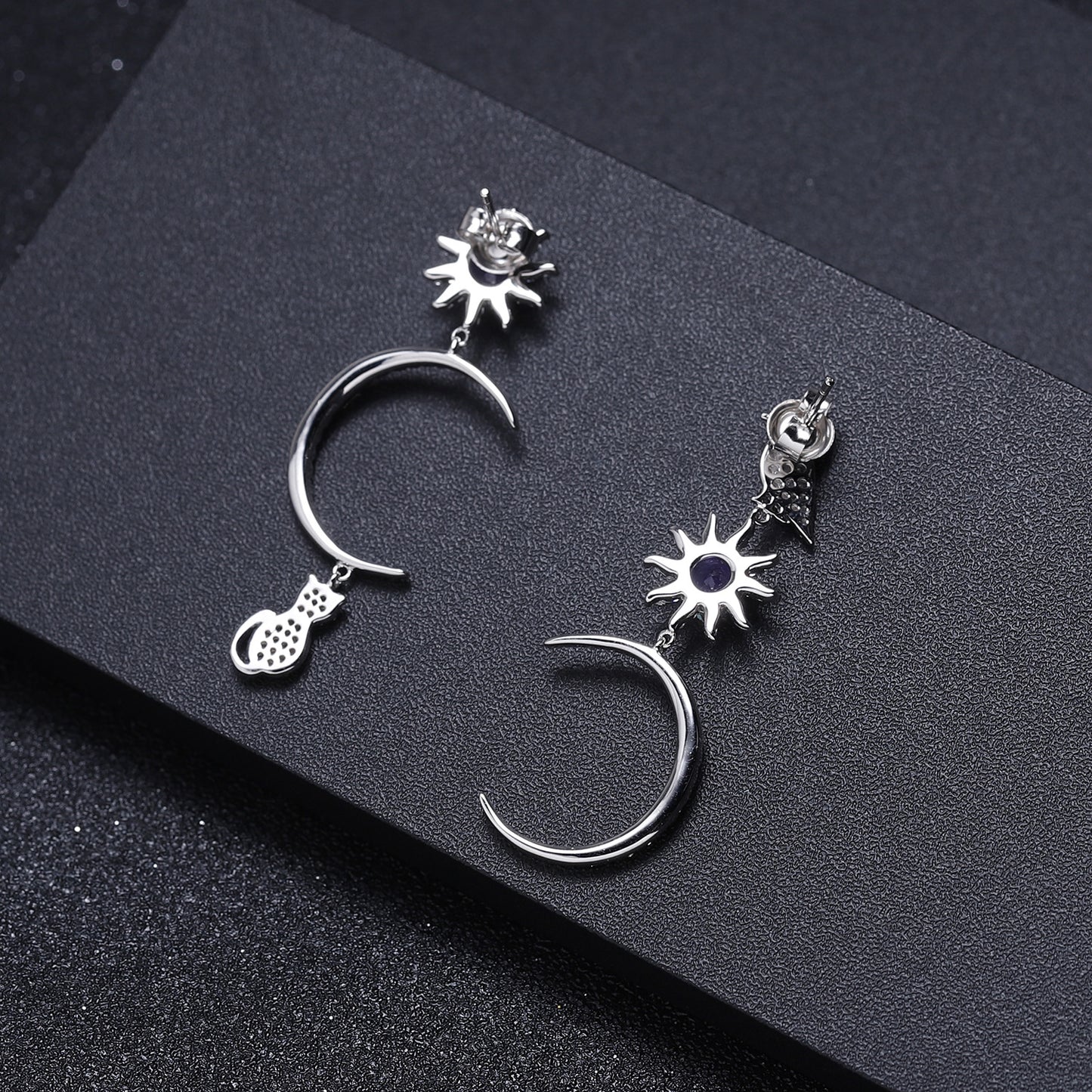 Pendientes de estilo de diseñador, pendientes de amatista natural con incrustaciones de piedras preciosas en plata s925