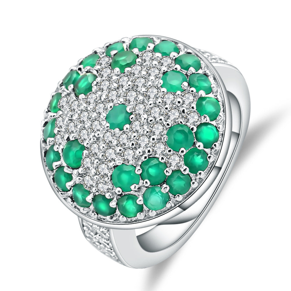 Bague en agate verte avec pierres précieuses colorées rétro en argent s925 incrusté de cristal de roche