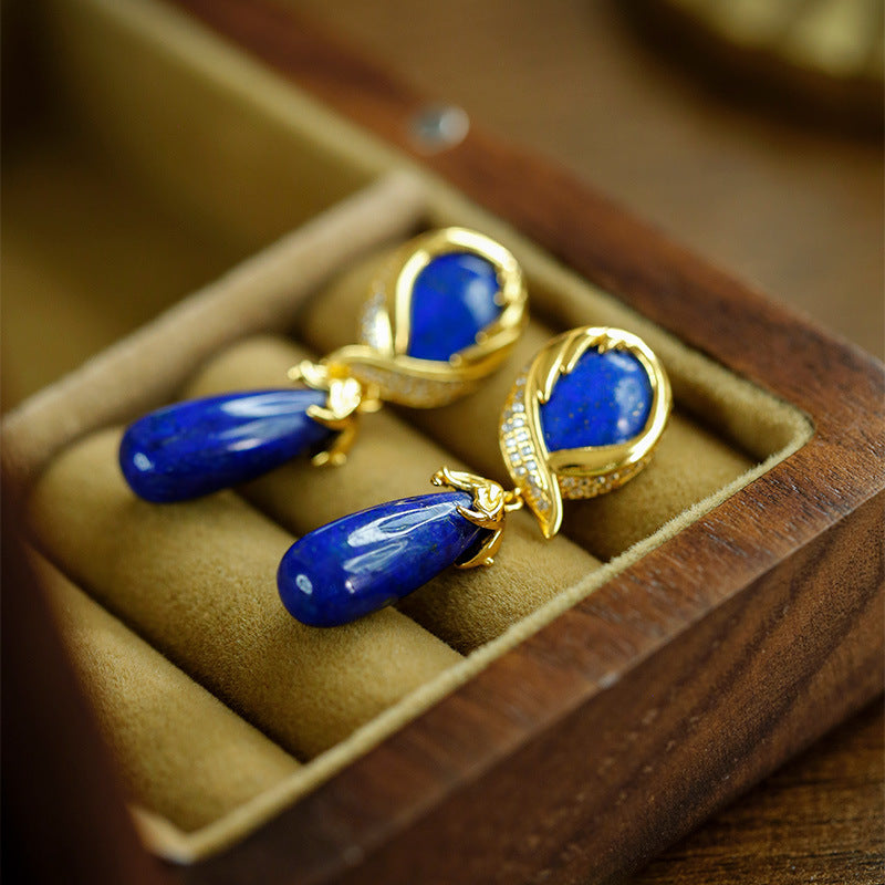 S925 silver inlaid lapis lazuli earrings and earrings