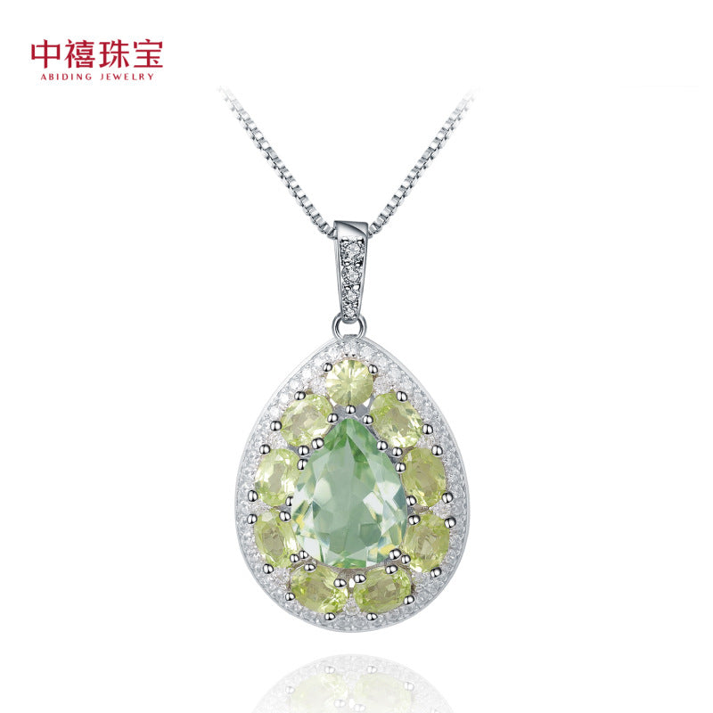 Pendentif en améthyste verte olivine naturelle incrustée d'argent S925, pendentif de collier en pierres précieuses naturelles de luxe léger et haut de gamme