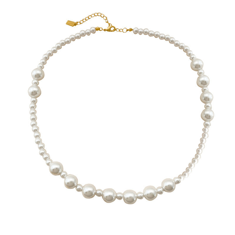 [DF]Vintage high-end sense imitation Shijia high-gloss round pearl necklace stacked necklace, light luxury small fragrant style collarbone chain