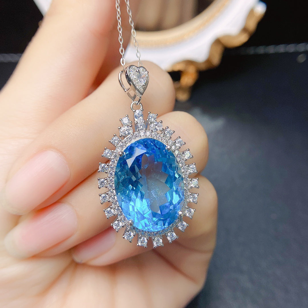 [DF]Natural Topaz Pendant - S925 Silver Setting, 15x20mm Gemstone, Hot Selling in Europe and America