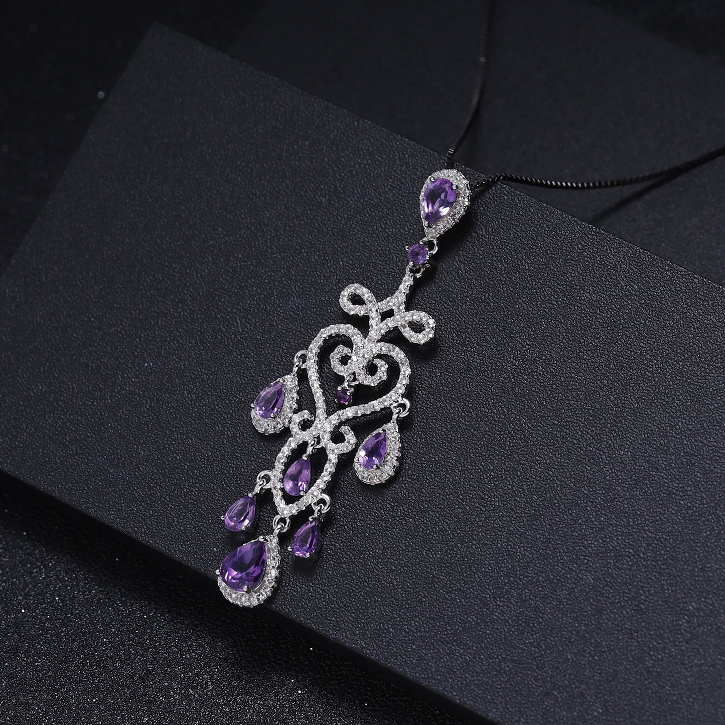 Designer Luxury Gemstone Pendant s925 Silver Natural Amethyst Necklace Pendant