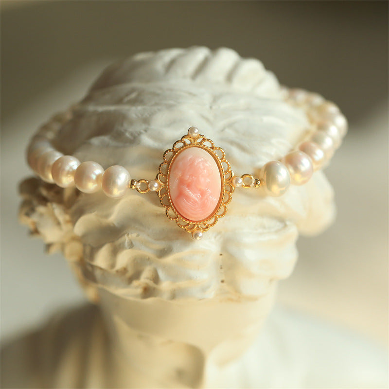 Queen's Shell Carmine Snail Pearl Bracelet - S925 Silver Plated 18k Gold Inlaid with Natural Queen's Shell,