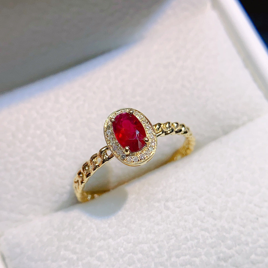 Natural ruby ring 18K gold set main stone 4*6 selling