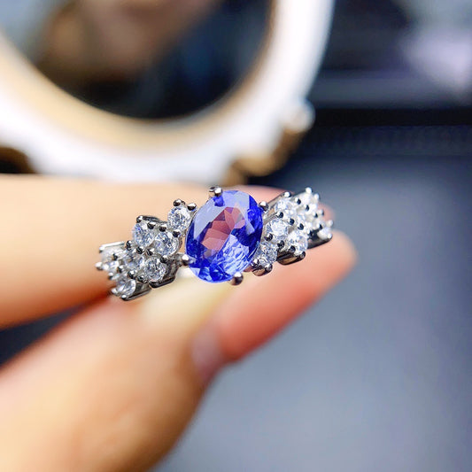 Explosions natural tanzanite ring S925 silver inlaid main stone 5*7 selling in Europe and America.