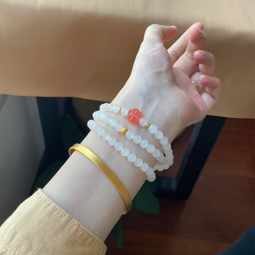 Natural Hotan Jade Bracelet White Jade with Cherry Red South Red Flower