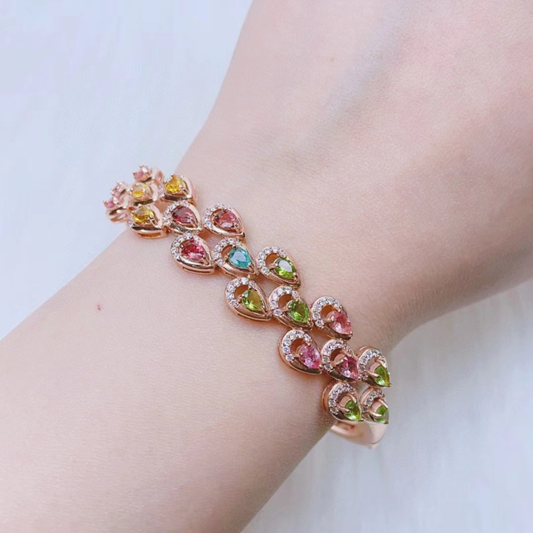 Rainbow Tourmaline Bracelet S925 Silver Inlaid Candy Color Tourmaline Light Luxury Fashion Bracelet Women's Ornament