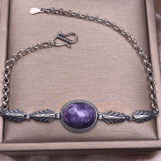 Bracelet améthyste Dragon violet, argent s925 incrusté, bijoux vintage en vieille feuille