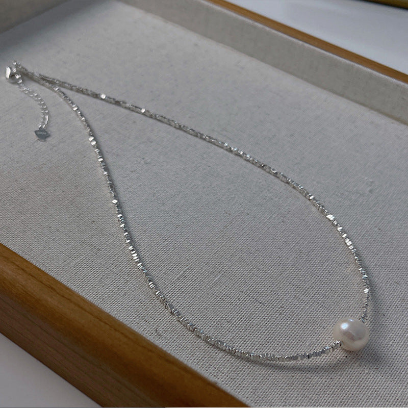 [DF]Elegant Shards: Sterling Silver Pearl Necklace - 10-12mm Radiant Round Luminescence Collar