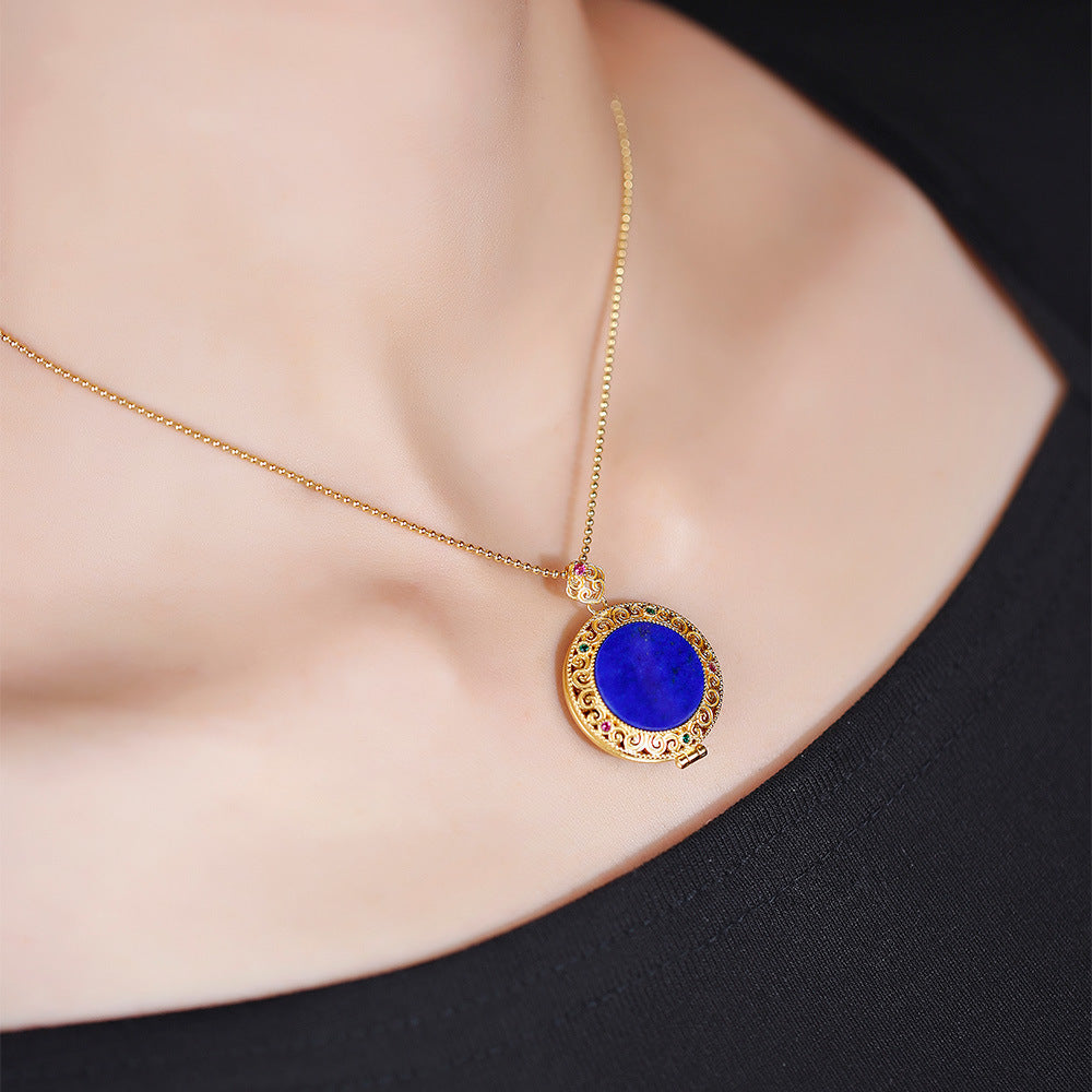 S925 sterling silver pendant set with lapis lazuli