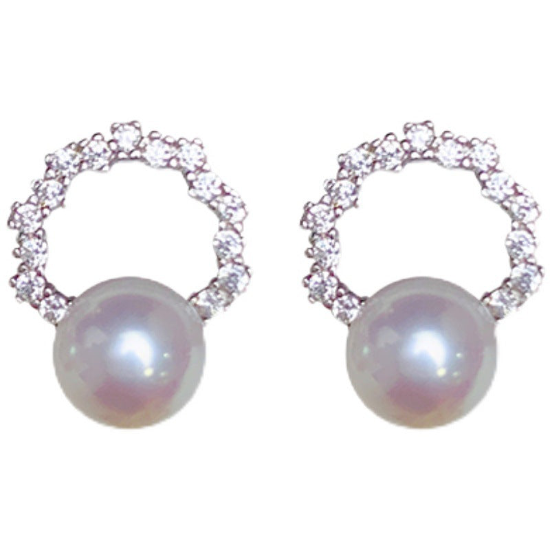 6-7MM seawater pearl round bright pure silver earrings and earrings, small and exquisite, cool and cool style earrings