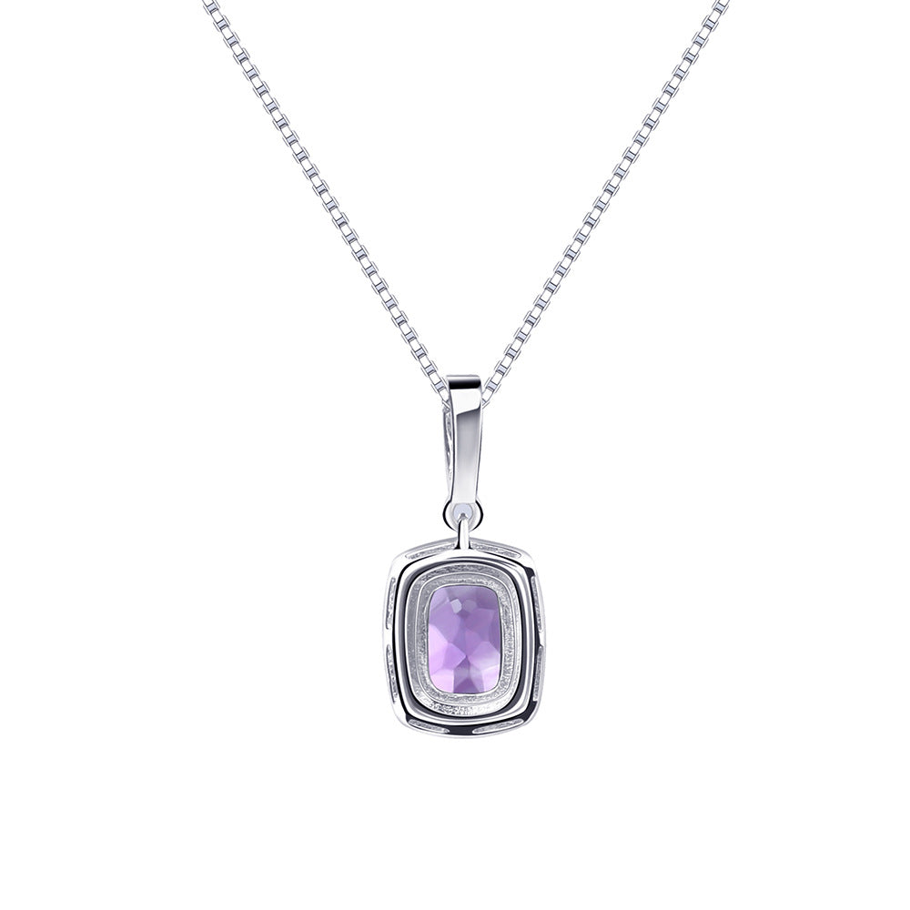 Natural Colorful Treasure Pure Silver Necklace S925 Silver Inlaid Natural Amethyst Necklace Pendant