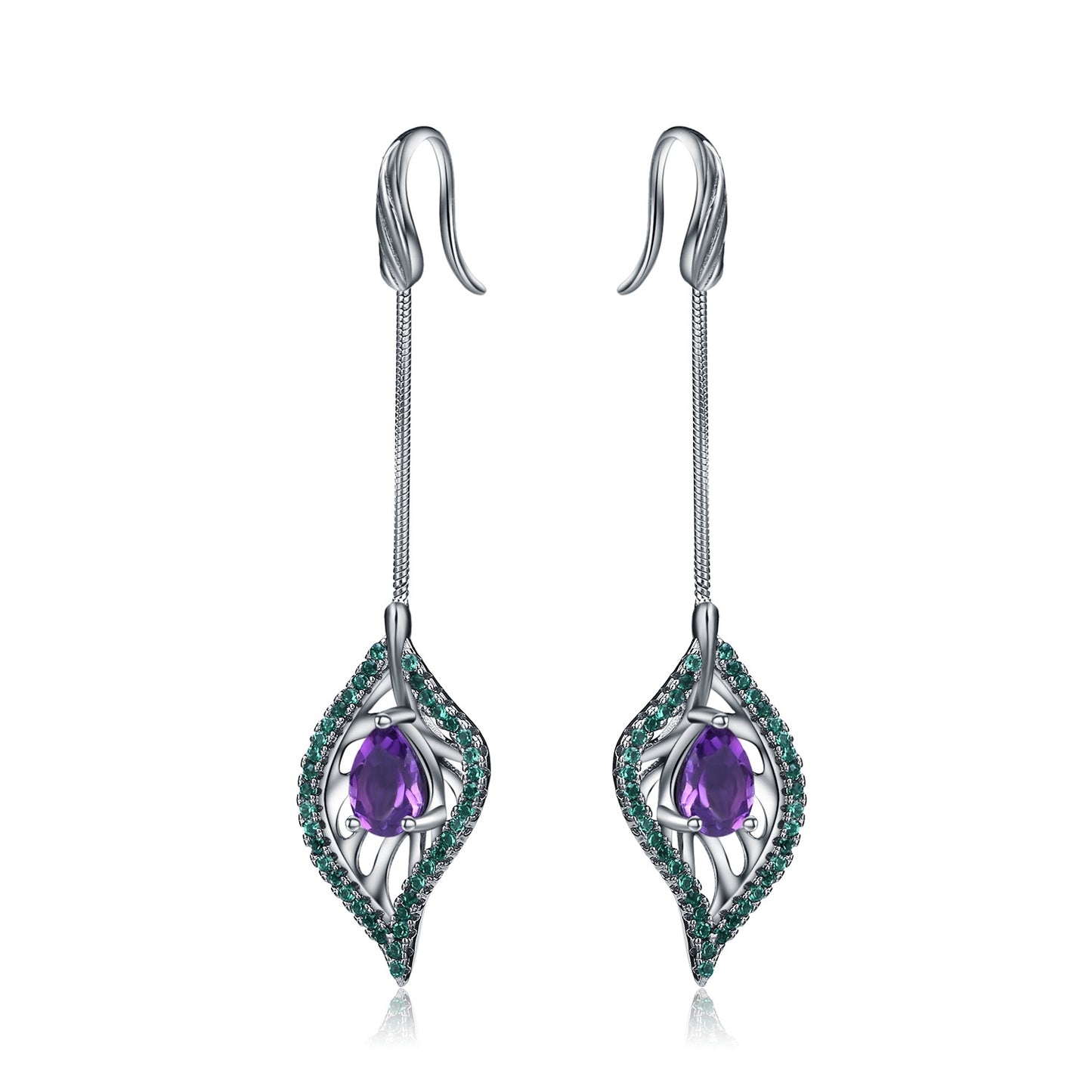 Boucles d'oreilles et boucles d'oreilles en argent s925, accessoires de bijoux longs, améthyste naturelle