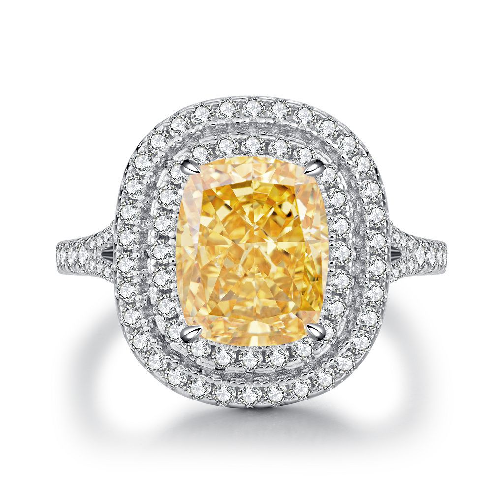 Bague de mariage en argent pur S925, diamant jaune, fleur de glace, Zircon 8A, pour femmes