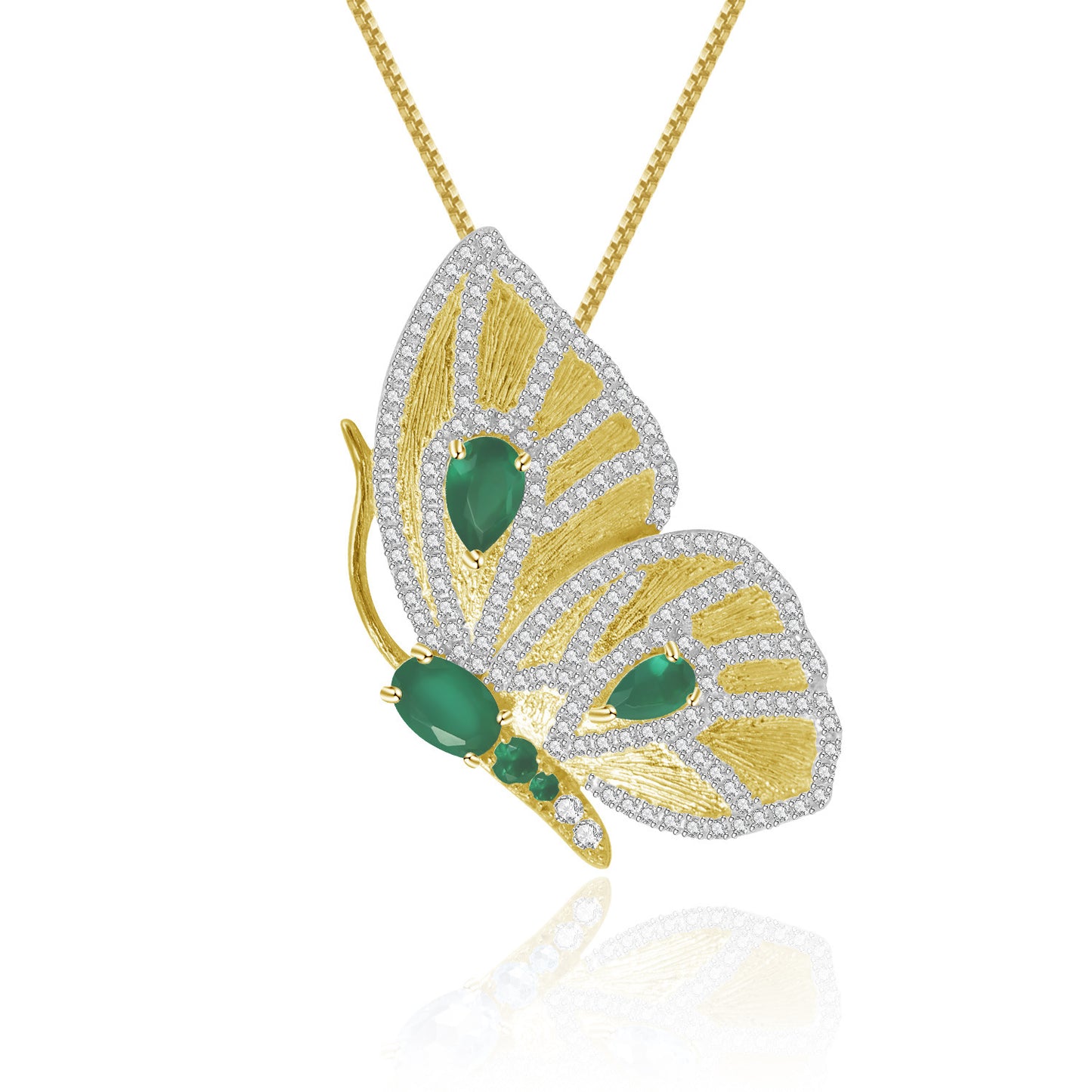 Colgante de broche de diseñador de doble uso, diseño de la serie mariposa, colgante de collar de ágata verde de plata s925 avanzado