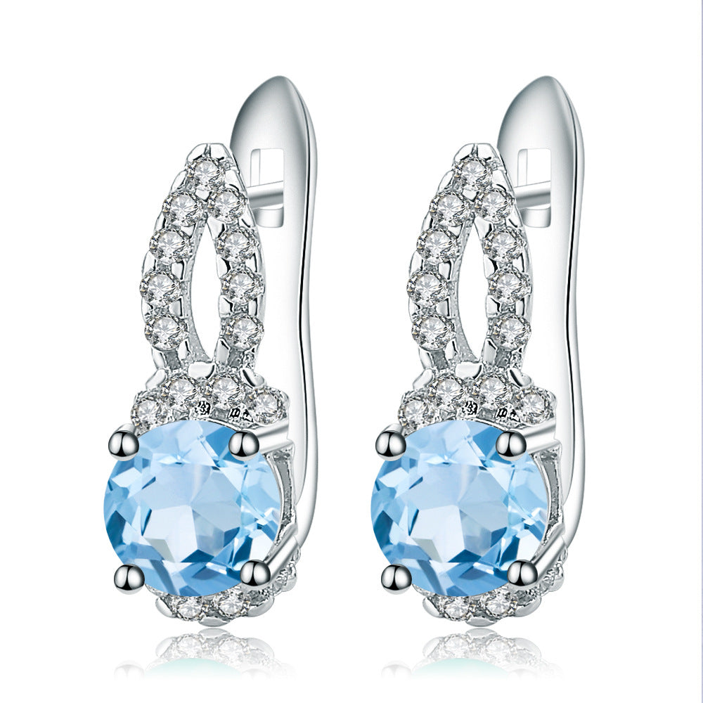 Fashionable natural topaz earrings, light luxury and personalized s925 silver inlaid natural gemstone earrings