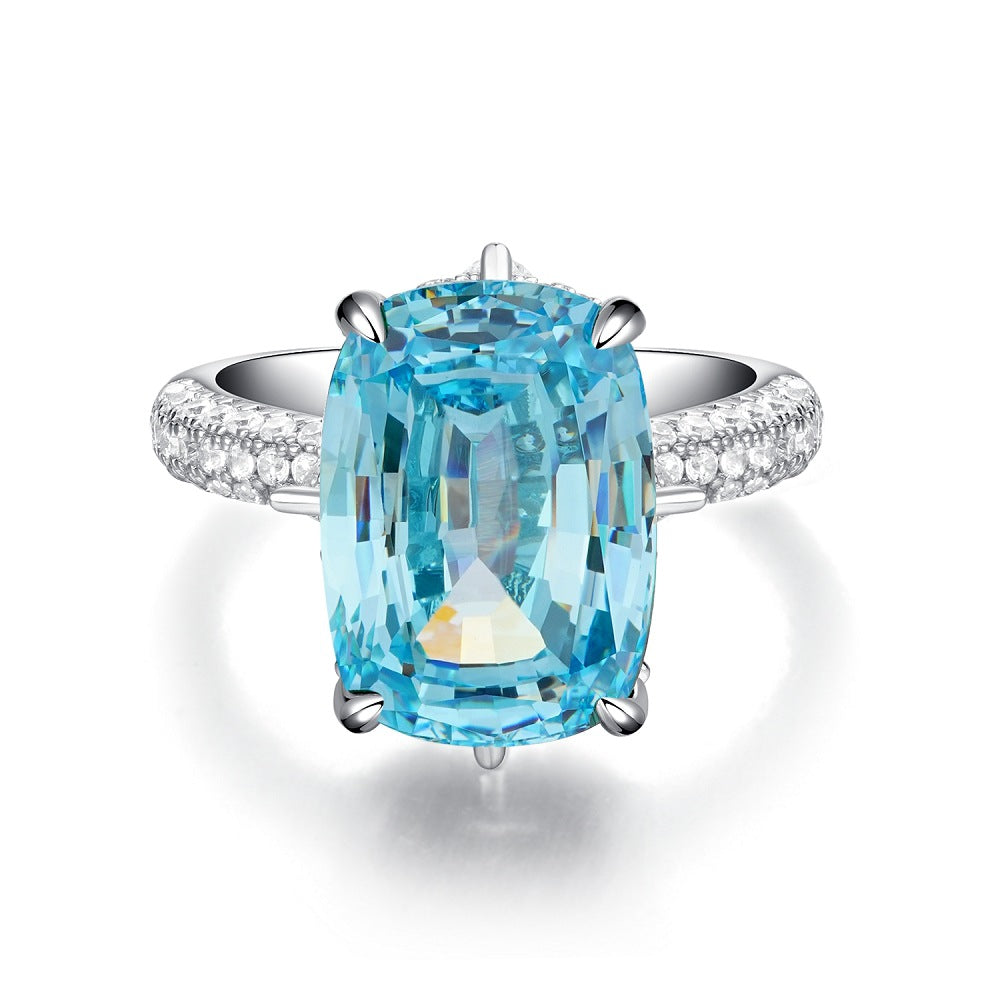 Bague coupe fleur de glace en argent S925, trésor bleu, Zircon, diamant à haute teneur en carbone, bague fleur de glace