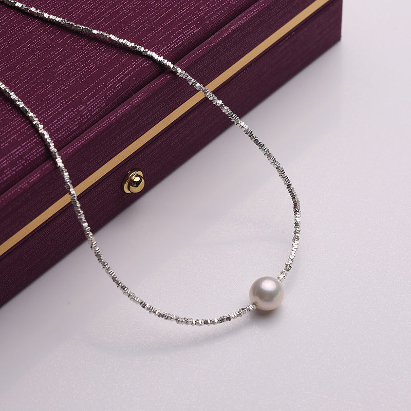 [DF]Collar de perlas naturales de plata esterlina S925 "Silver Shards &amp; Pearl": cadena de clavícula exquisita y exclusiva, accesorio de verano versátil para mujeres.