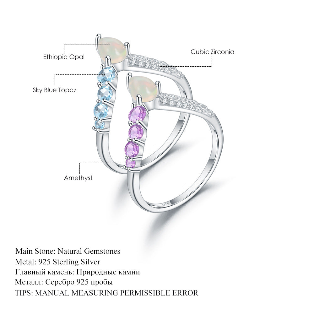Anillo de gemas naturales con incrustaciones de plata s925, anillo colorido natural