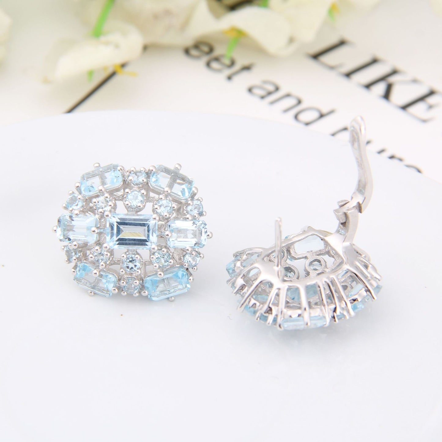 Natural Topaz Earrings with Advanced Sense Group Set S925 Silver Natural Colorful Treasure Earrings