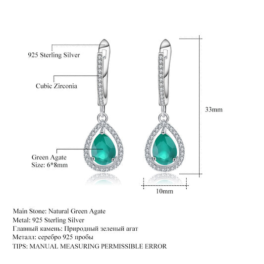 Boucles d'oreilles pour femmes en agate verte naturelle, boucles d'oreilles en argent sterling s925 incrustées de pierres précieuses, approvisionnement direct sur place.