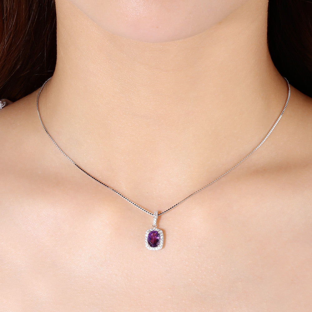 Natural Colorful Treasure Pure Silver Necklace S925 Silver Inlaid Natural Amethyst Necklace Pendant