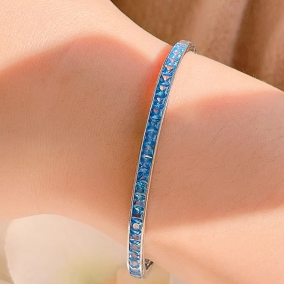 S925 Full body Silver Simulated Colorful Treasure Retro Oval Bracelet Fashion and Elegance Light Luxury Jewelry Girl