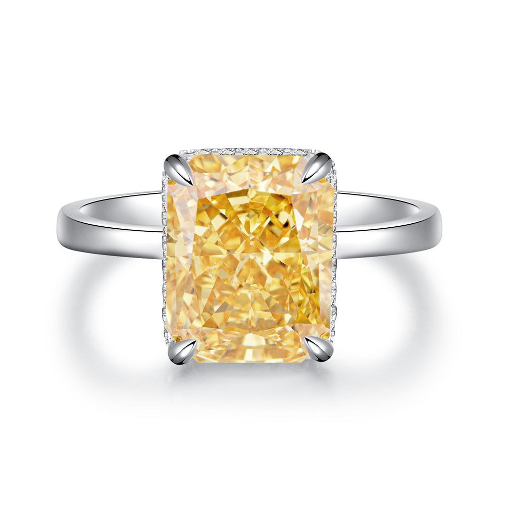 Bague de mariage en argent pur S925, diamant jaune, fleur de glace, Zircon 8A, pour femmes