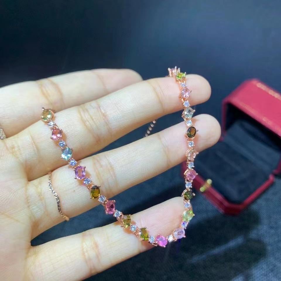 Natural Tourmaline Bracelet 925 Silver plated Sweet temperament bracelet