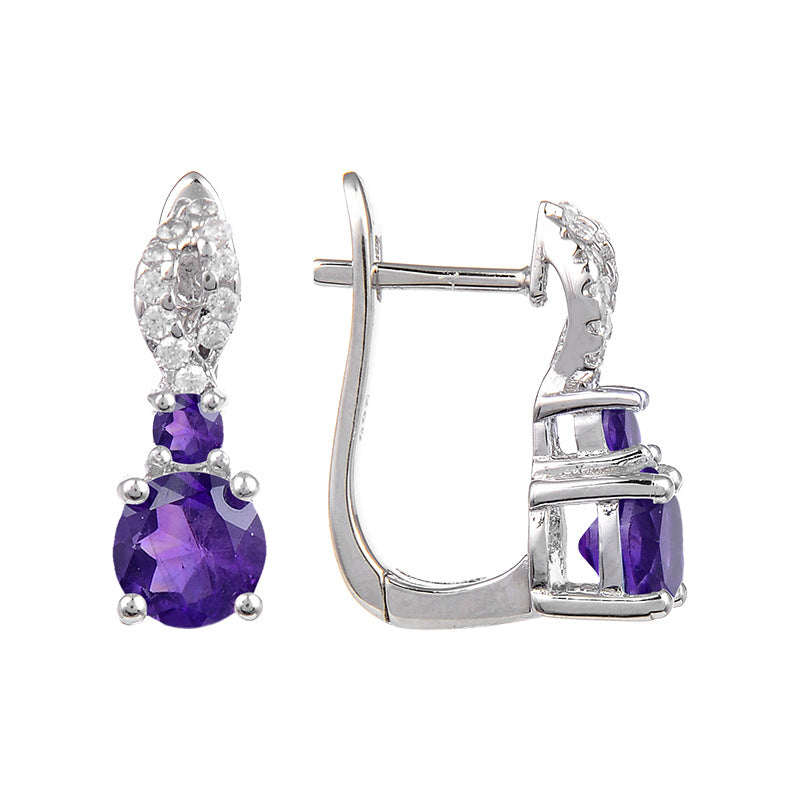 Boucles d'oreilles en pierre naturelle Boucles d'oreilles à clous en argent S925 avec pierres précieuses incrustées de topaze rétro européennes et américaines