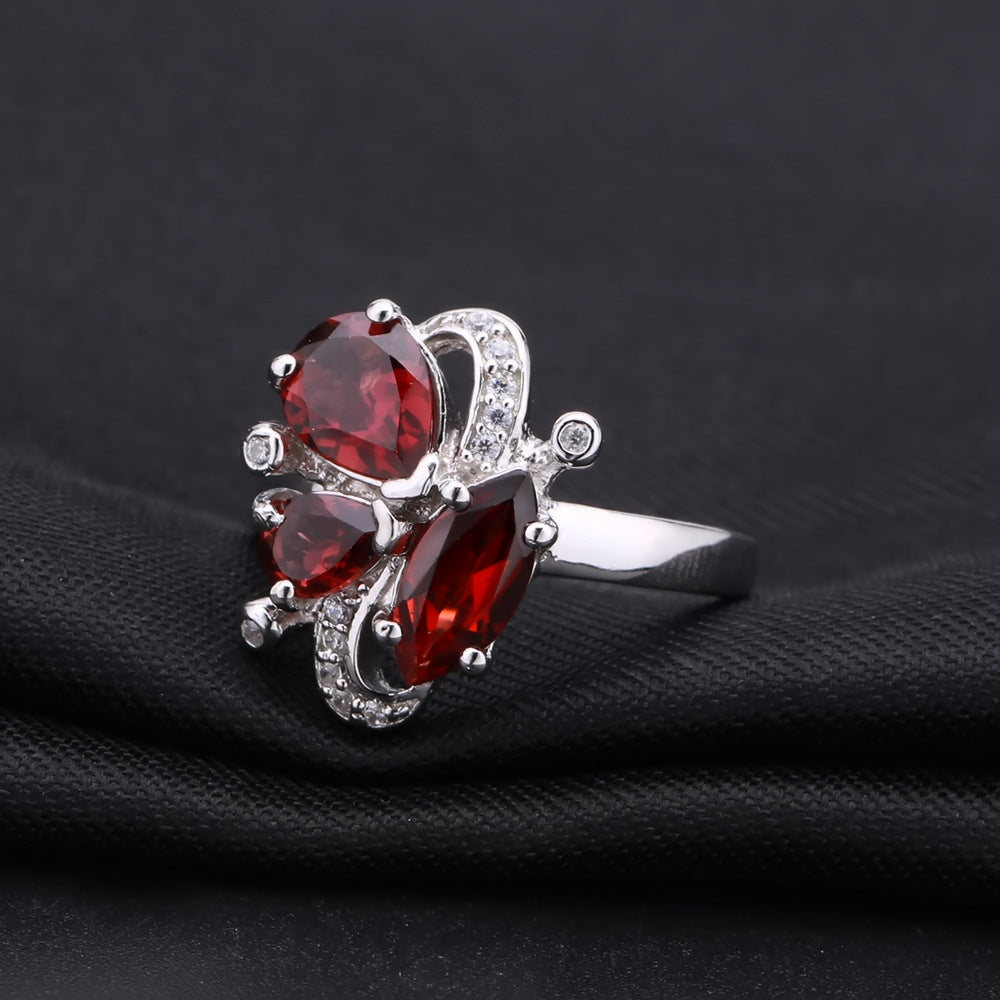 Jewelry Set Natural Colored Stone Ring Women's Fashion S925 Sterling Silver Set Garnet Ring