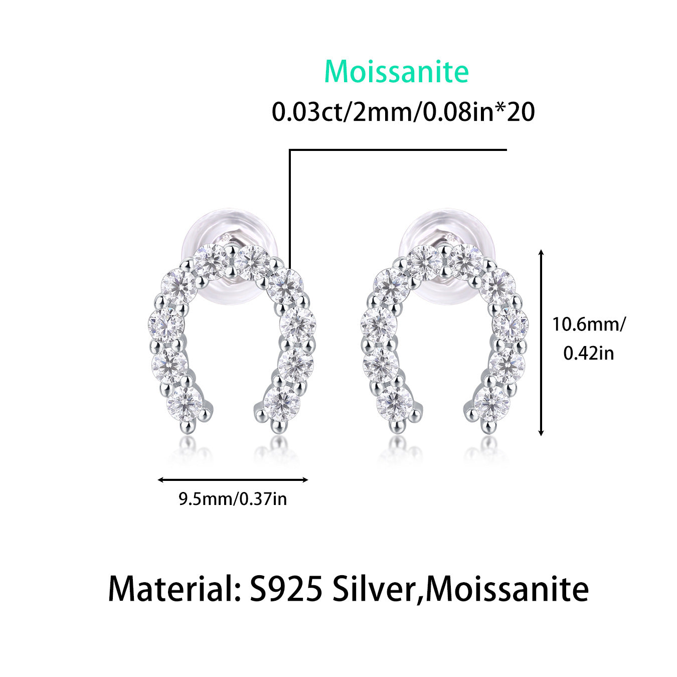 S925 Silver Happy Earrings Mosan Stone New Stud Earrings