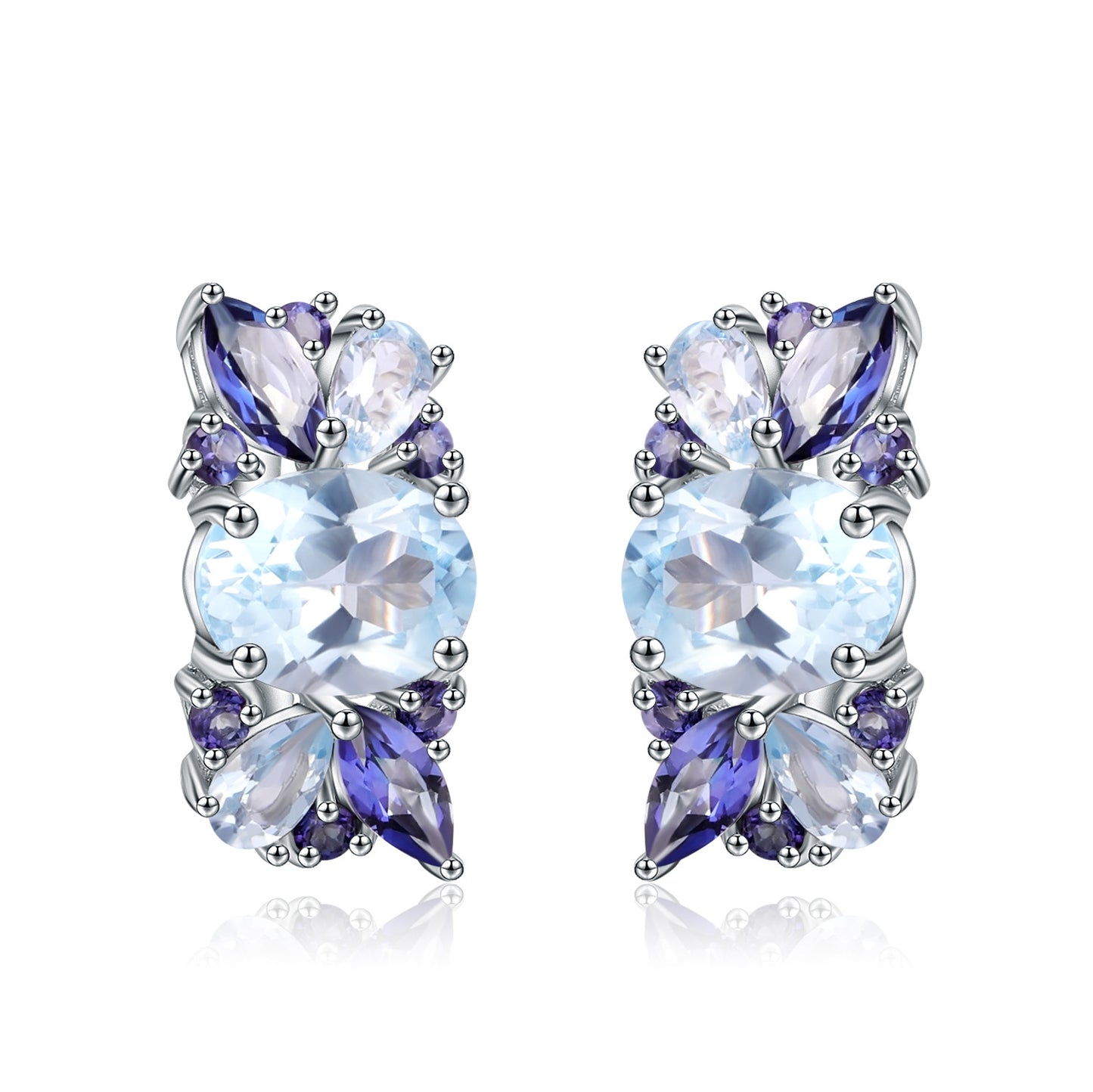 Fashionable Natural Color Treasure Topaz Earrings 925 Silver Inlaid Colorful Gemstone Crystal Earrings Earrings